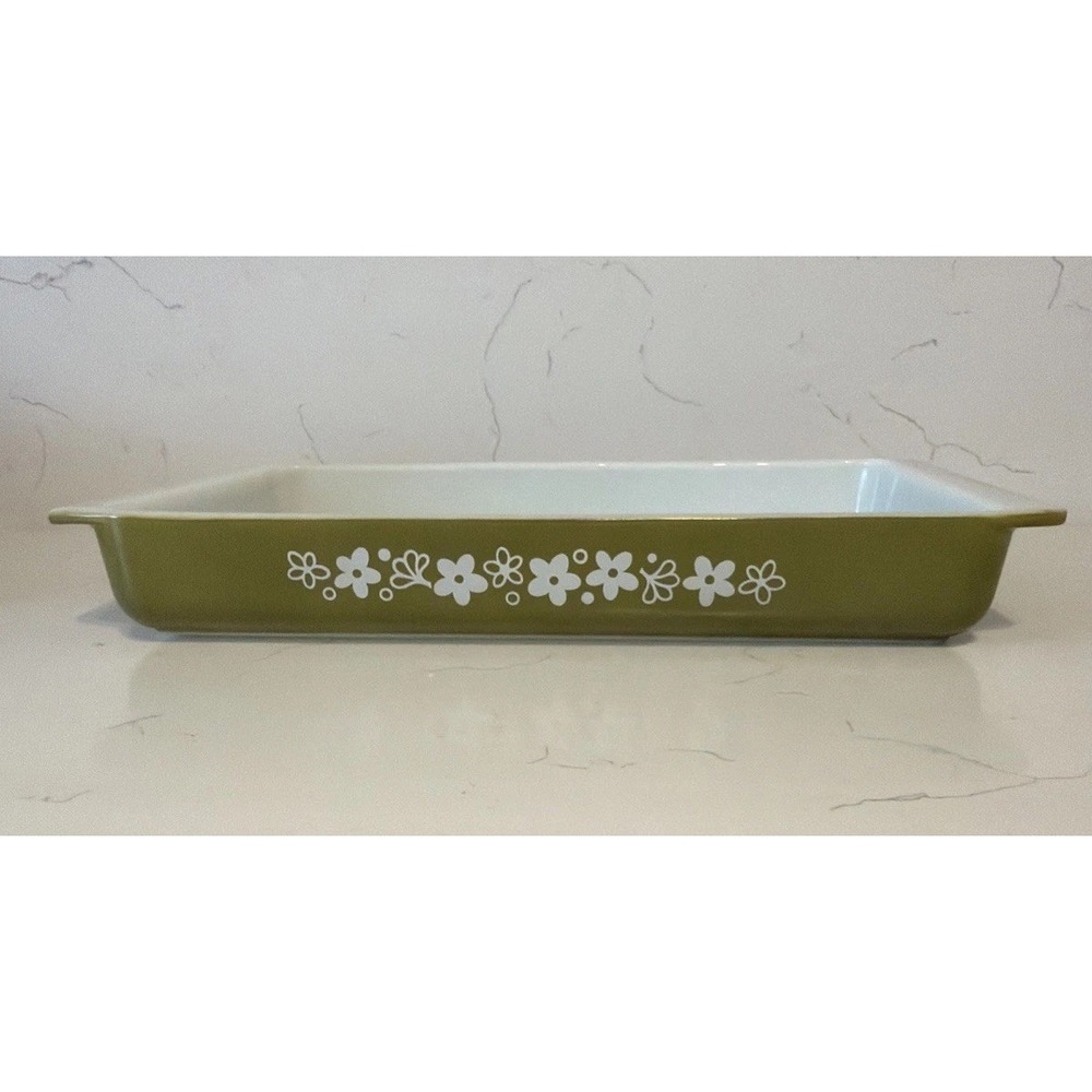 Pyrex #933 Crazy Daisy Spring Blossom Vtg Green Lasagna Casserole Pan 13.5x8.75